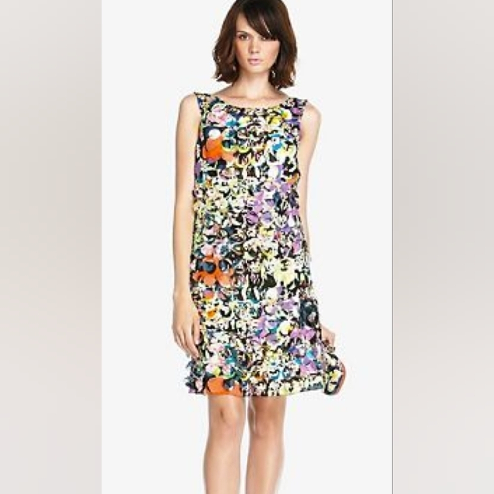 Diane Von Furstenberg Watercolor Tattered Over Paint Splatter Silk Dress Size 0